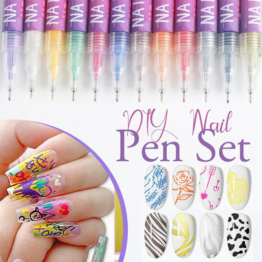 NailDoodle™ - 12 Stuks Nagel Acryl Pennen Set